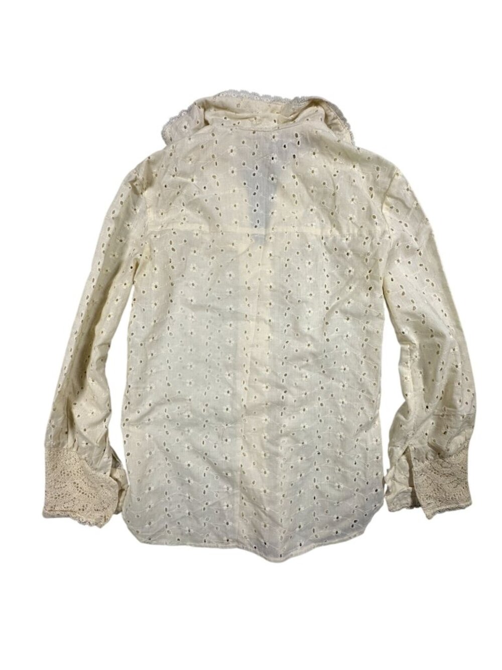 Joyana Womens Ivory Lace Eyelet Button-Up Long Sleeve Blouse Vintage - Picture 3 of 8